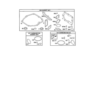 Gasket Set/Carburetor Kit Diagram and Parts List for 121700TO121799  Briggs and Stratton Engine